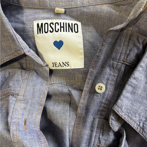 Moschino Jeans Ruffle Chambray Long Sleeve Button Blouse Size S - Picture 9 of 9